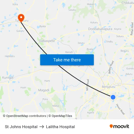 St Johns Hospital to Lalitha Hospital map