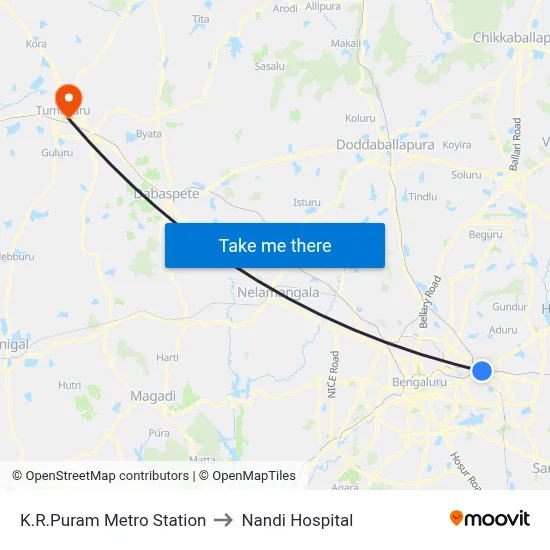 K.R.Puram Metro Station to Nandi Hospital map