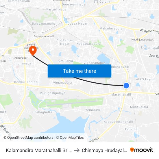 Kalamandira  Marathahalli Bridge to Chinmaya Hrudayalaya map