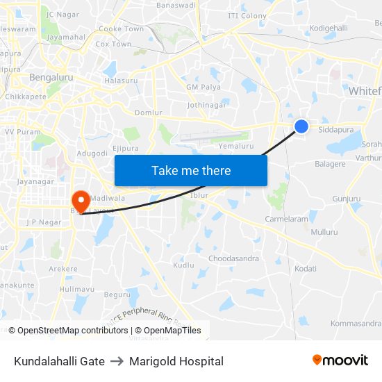 Kundalahalli Gate to Marigold Hospital map