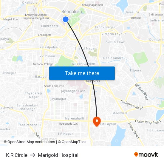 K.R.Circle to Marigold Hospital map