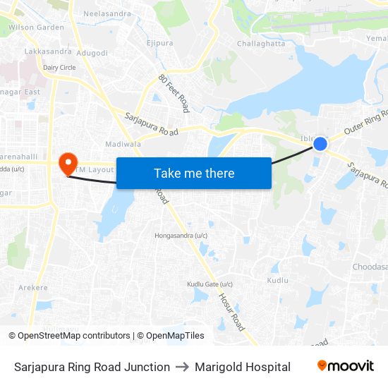 Sarjapura Ring Road Junction to Marigold Hospital map