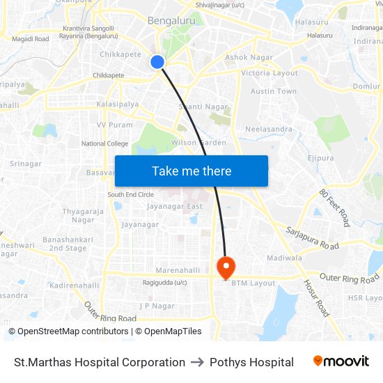 St.Marthas Hospital Corporation to Pothys Hospital map