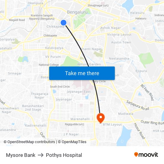 Mysore Bank to Pothys Hospital map