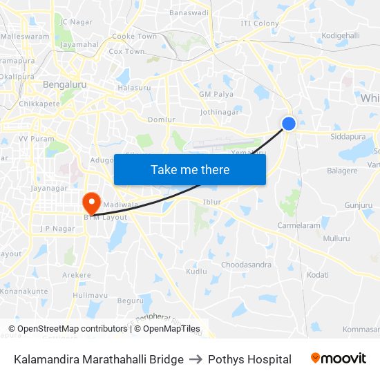 Kalamandira  Marathahalli Bridge to Pothys Hospital map