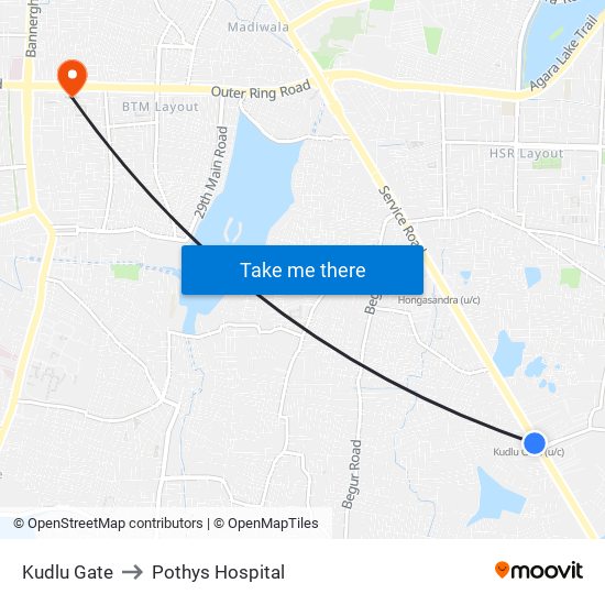 Kudlu Gate to Pothys Hospital map