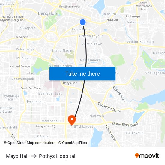 Mayo Hall to Pothys Hospital map