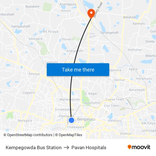 Kempegowda Bus Station to Pavan Hospitals map