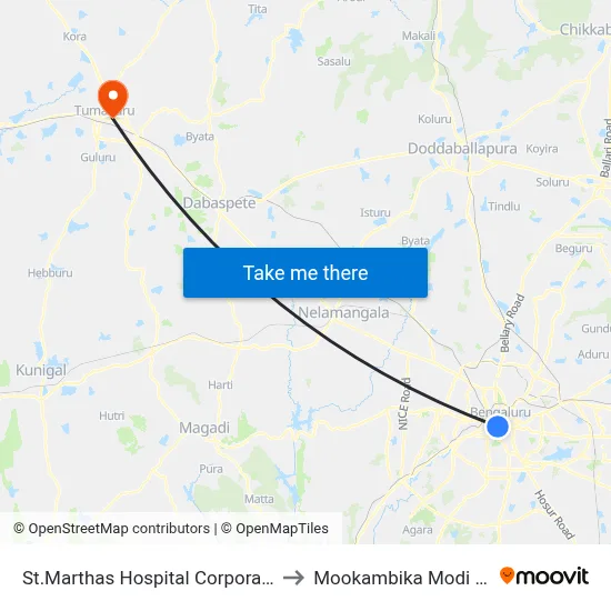St.Marthas Hospital Corporation to Mookambika Modi Eye map