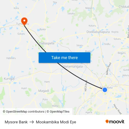 Mysore Bank to Mookambika Modi Eye map