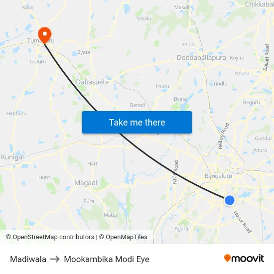 Madiwala to Mookambika Modi Eye map