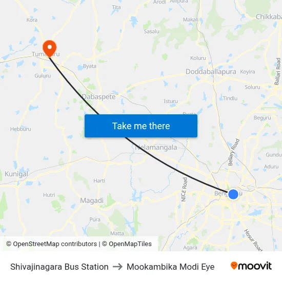 Shivajinagara Bus Station to Mookambika Modi Eye map