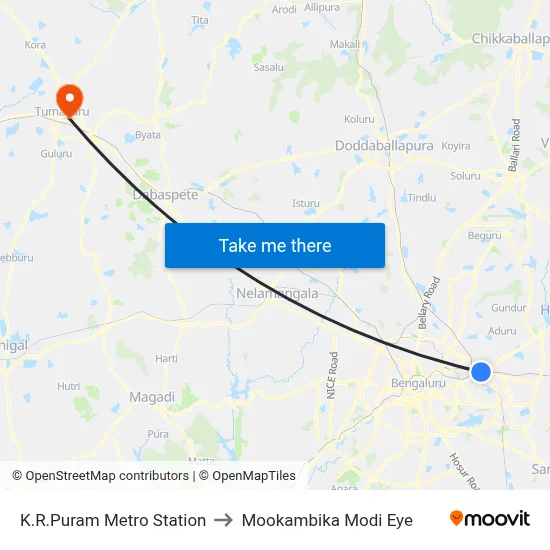 K.R.Puram Metro Station to Mookambika Modi Eye map