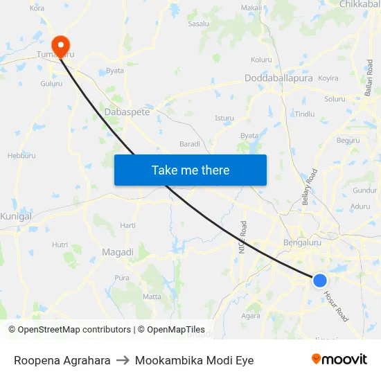 Roopena Agrahara to Mookambika Modi Eye map