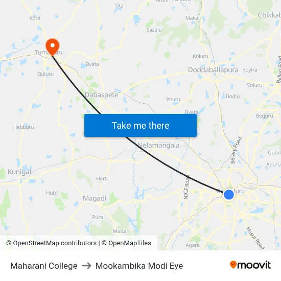 Maharani College to Mookambika Modi Eye map