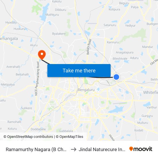 Ramamurthy Nagara (B Channasandra Bridge) to Jindal Naturecure Institute Hospital map