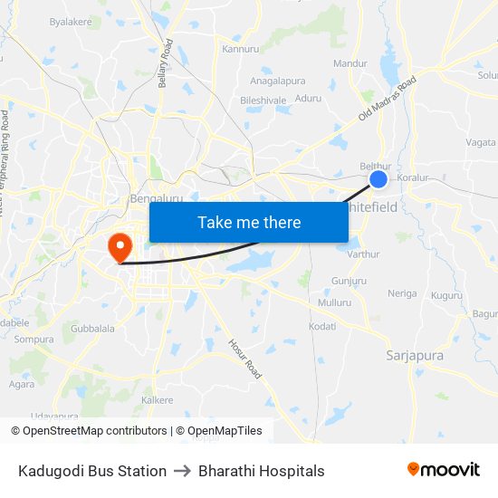 Kadugodi Bus Station to Bharathi Hospitals map