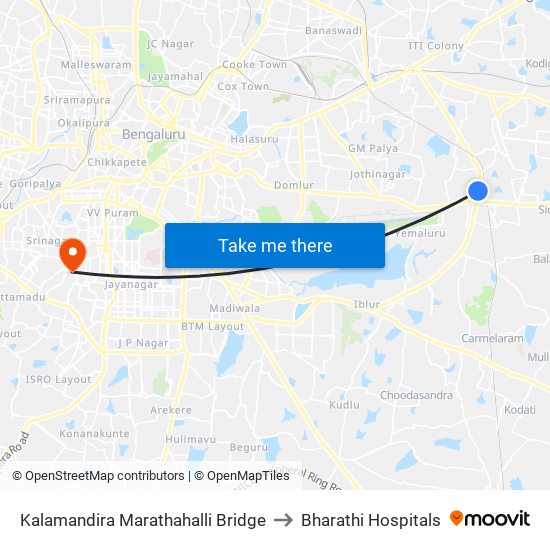 Kalamandira  Marathahalli Bridge to Bharathi Hospitals map