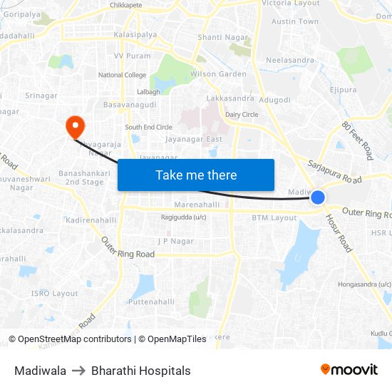 Madiwala to Bharathi Hospitals map