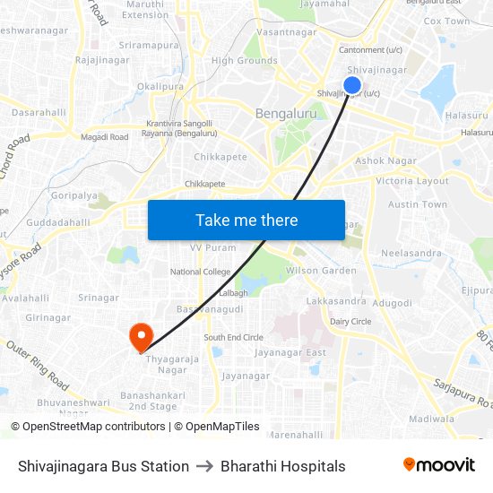 Shivajinagara Bus Station to Bharathi Hospitals map