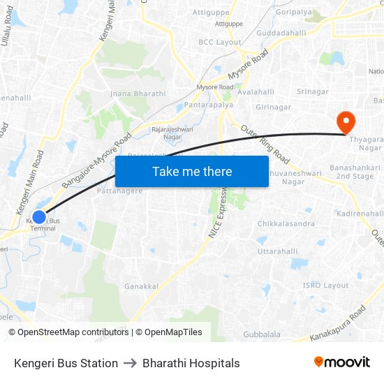 Kengeri Bus Station to Bharathi Hospitals map