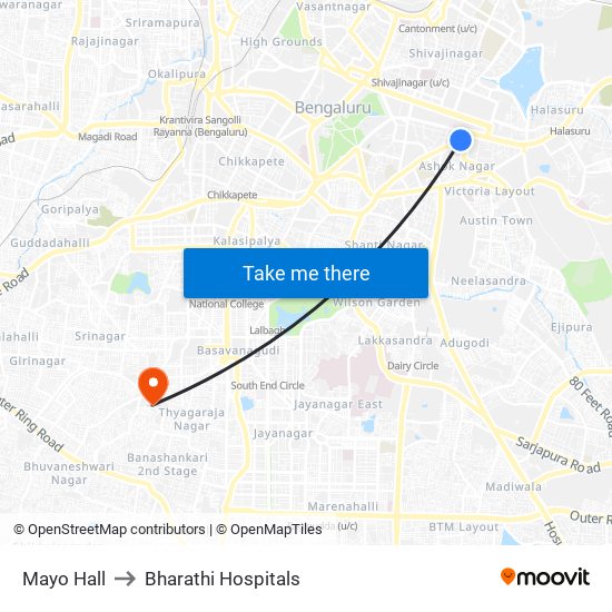 Mayo Hall to Bharathi Hospitals map