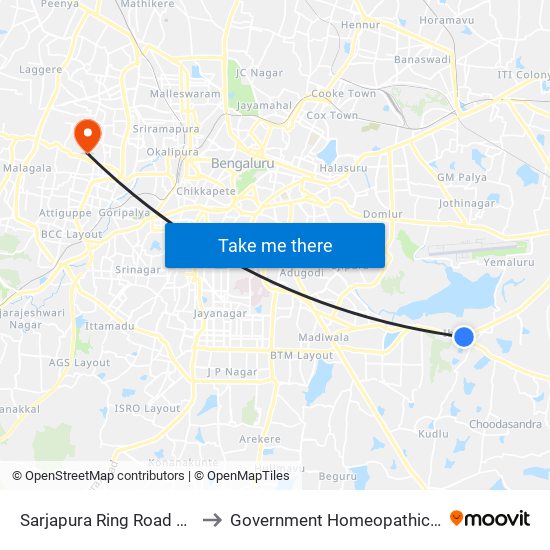 Sarjapura Ring Road Junction to Government Homeopathic Hospital map