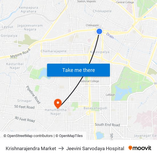 Krishnarajendra Market to Jeevini Sarvodaya Hospital map