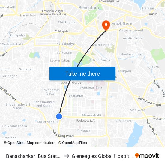 Banashankari Bus Station to Gleneagles Global Hospitals map