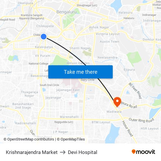 Krishnarajendra Market to Devi Hospital map