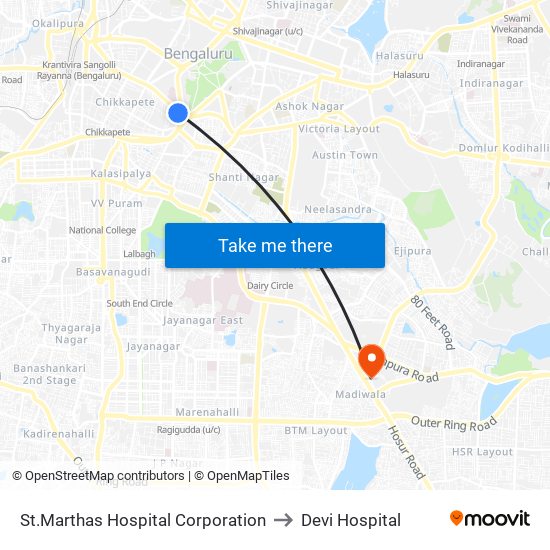 St.Marthas Hospital Corporation to Devi Hospital map