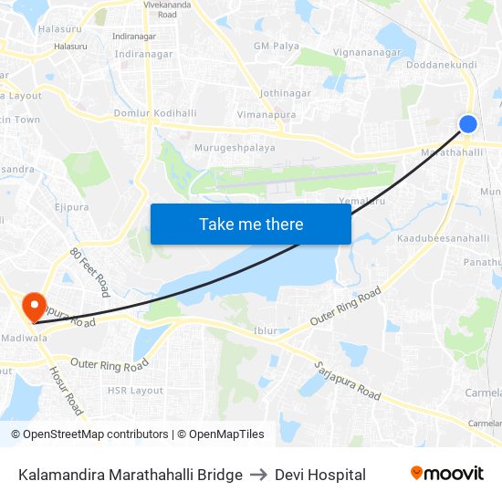 Kalamandira  Marathahalli Bridge to Devi Hospital map
