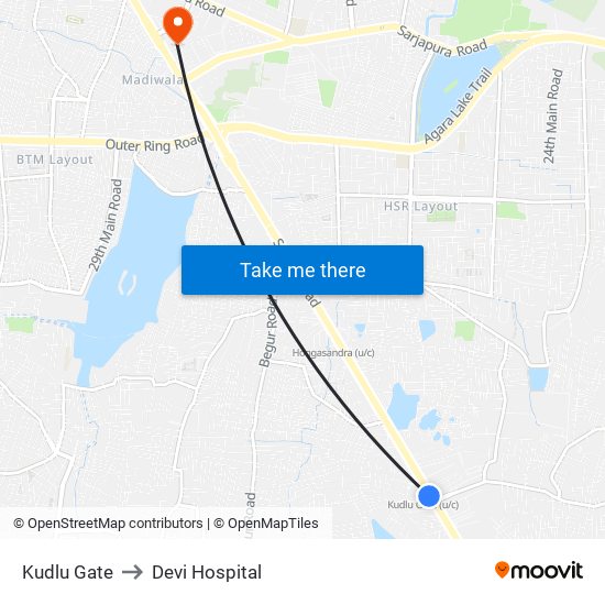 Kudlu Gate to Devi Hospital map
