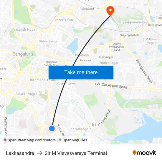 लक्कासंद्र to सर एम विश्वेश्वरैया टर्मिनल map