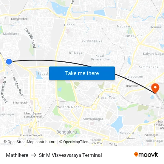 Mathikere to Sir M Visvesvaraya Terminal map