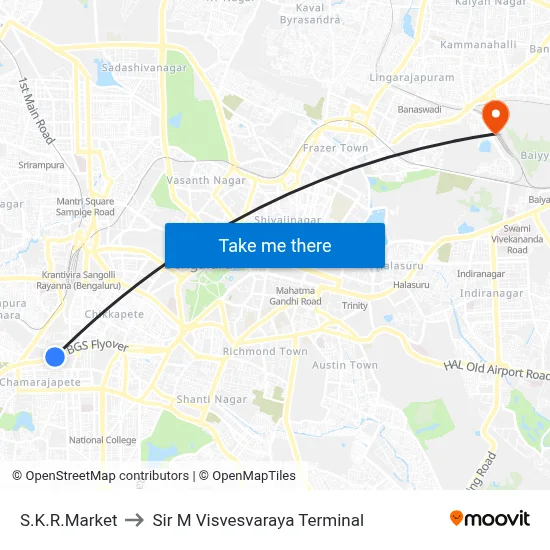 S.K.R.Market to Sir M Visvesvaraya Terminal map