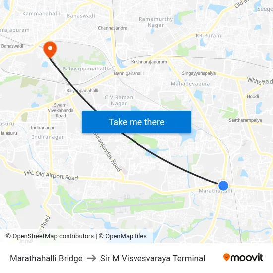 Marathahalli Bridge to Sir M Visvesvaraya Terminal map