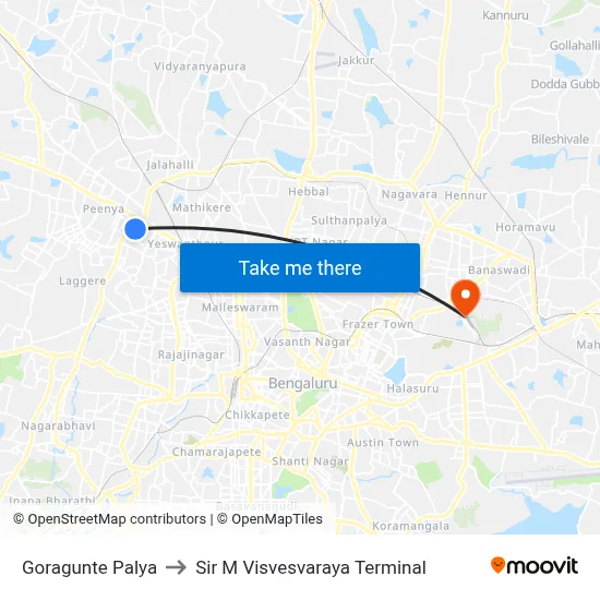 Goragunte Palya to Sir M Visvesvaraya Terminal map