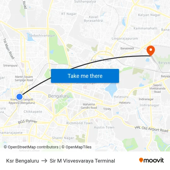 Ksr Bengaluru to Sir M Visvesvaraya Terminal map