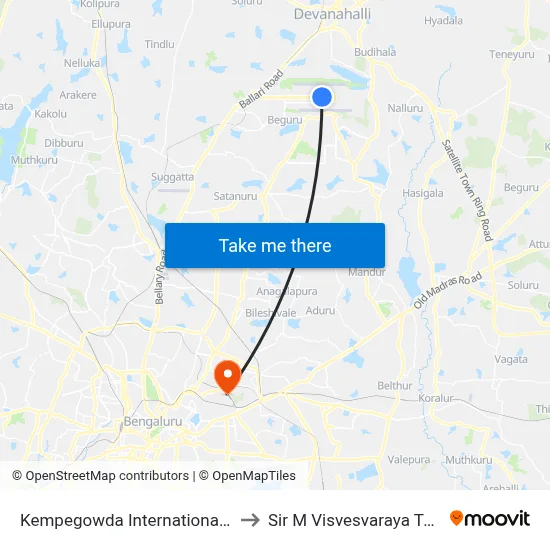 Kempegowda International Airport to Sir M Visvesvaraya Terminal map