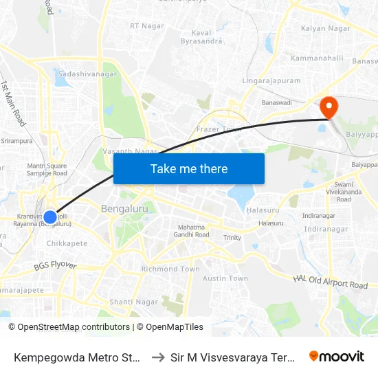 Kempegowda Metro Station to Sir M Visvesvaraya Terminal map