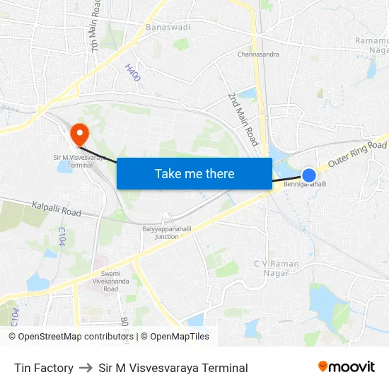 Tin Factory to Sir M Visvesvaraya Terminal map