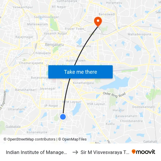 Indian Institute of Management Road to Sir M Visvesvaraya Terminal map