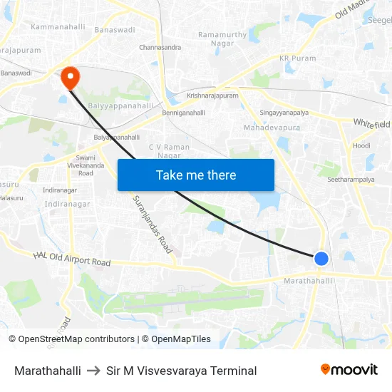 Marathahalli to Sir M Visvesvaraya Terminal map