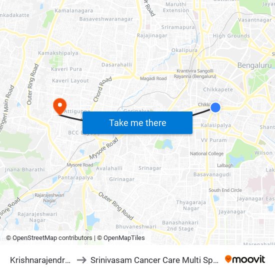 Krishnarajendra Market to Srinivasam Cancer Care Multi Speciality Hospital map