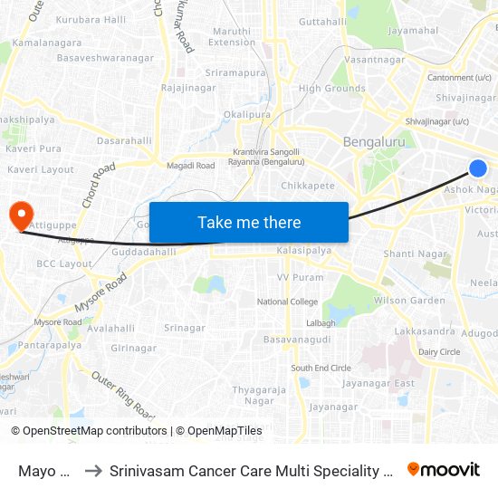 Mayo Hall to Srinivasam Cancer Care Multi Speciality Hospital map
