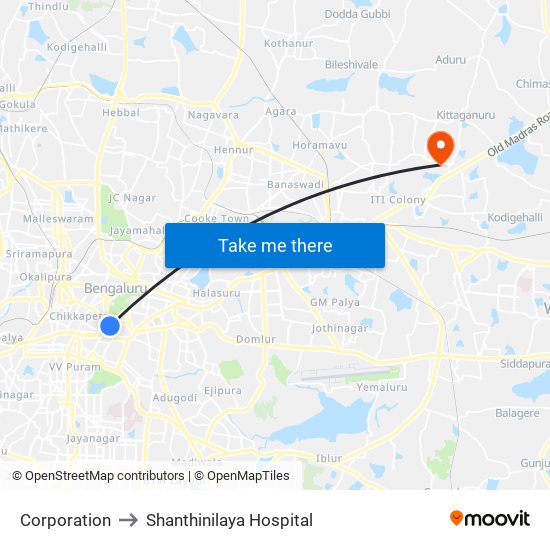 Corporation to Shanthinilaya Hospital map