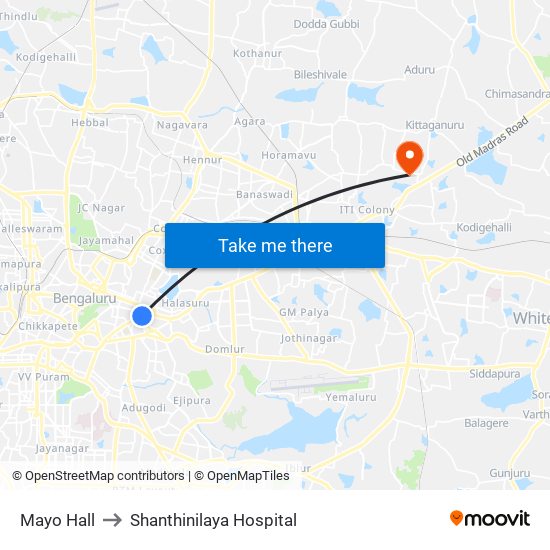 Mayo Hall to Shanthinilaya Hospital map