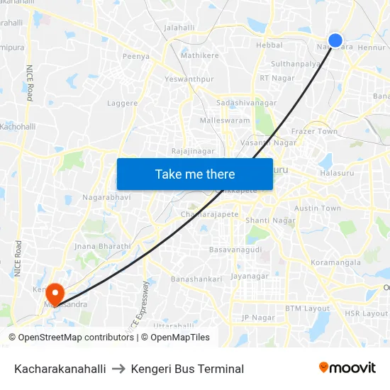 Kacharakanahalli to Kengeri Bus Terminal map