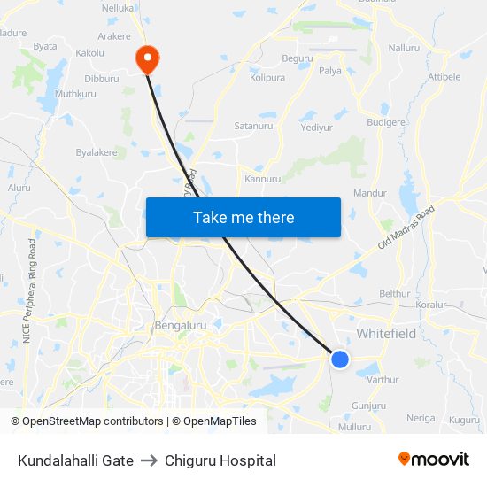 Kundalahalli Gate to Chiguru Hospital map